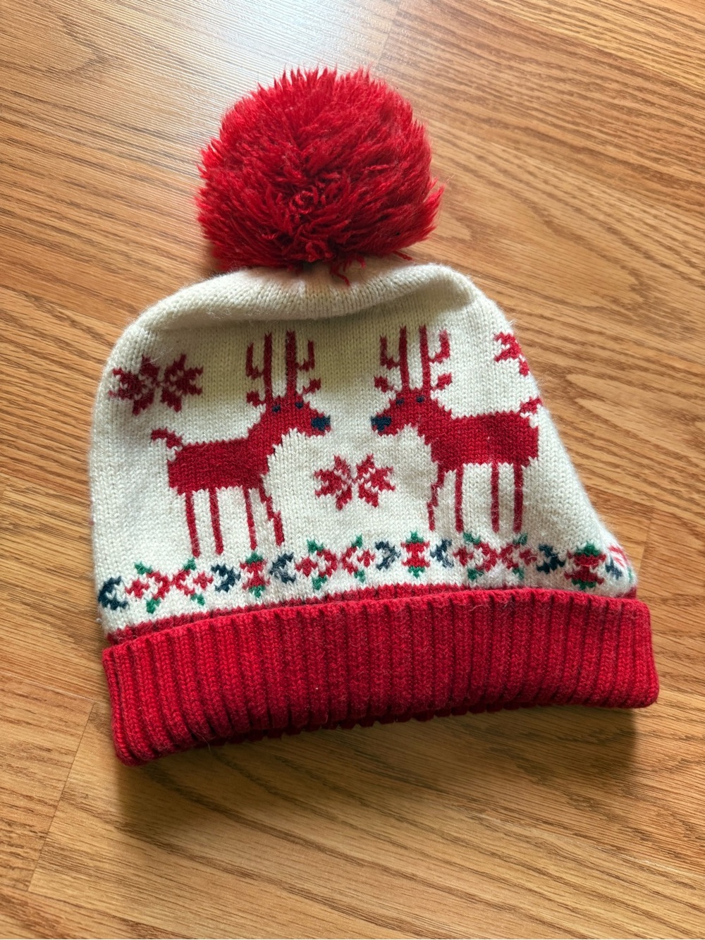 Hanna Andersson Kids Red & Cream Reindeer Pom Beanie Small